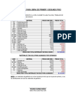 Materiales para Obra de Primer y Segundo Piso