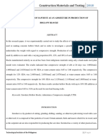 Development of Sawdust As An Admixture in Production of Hollow Blocks