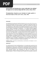 Diversidad de Fitoplancton Como Indicador de Calidad de Agua en La Cuenca Baja Del Río Lurín