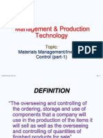 Management & Production Technology: Materials Management/Inventory Control (Part-1)