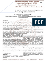 A Study of Generation of Food Waste and Awareness Regarding The Food Waste Amongst Indian Households