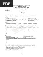 Provincial Department of Education Northern Province Third Term Examination - 2016 English Language Grade - 11 Answers