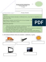 Evaluacion Sumativa La Luz 3°basico Ciencias Naturales