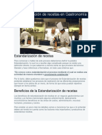 Estandarización de Recetas en Gastronomía