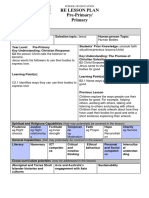 Re Lesson Plan Pre-Primary/ Primary: Situations/previous Lessons/units)