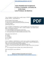 Simulado Sobre Substâncias Inorgânicas Dissociação Iônica e Ionização Conceitos de Ácido Base. Concurso Professor de Química