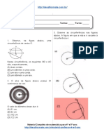 Simulado Matemática Sobre Círculo2FCircunferência 9° Ano 16 QUESTÕES