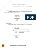 I. Analysis of Liquidity or Short Term Solvency