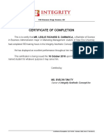 Certificate of Completion: Integrity Aesthetic Concept Inc