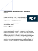 Reglamento de La Ley Del Estatuto de La Función Policial Sobre El Régimen Disciplinario