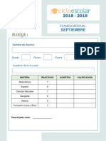 Examen 6to Grado Septiembre B1 2018-2019