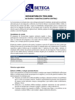 Pensum Licenciatura en Teología, Diurno y Sabatino