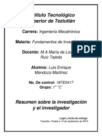 Resumen Sobre La Investigación y El Investigador