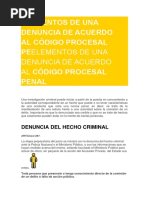 Elementos de Una Denuncia de Acuerdo Al Codigo Procesal Penal