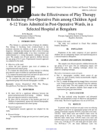 A Study To Evaluate The Effectiveness of Play Therapy in Reducing Post-Operative Pain Among Children Aged 6-12 Years Admitted in Post-Operative Wards, in A Selected Hospital at Bengaluru