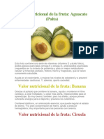 Valor Nutricional de La Fruta