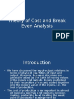 Theory of Cost and Break Even Analysis