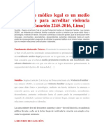 Certificado Médico Legal Es Un Medio Insuficiente para Acreditar Violencia Familiar