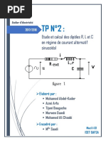 Etude Et Calcul Des Dipôles R, L Et C en Régime de Courant Alternatif Sinusoïdal