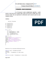 CS 384: AAD Laboratory Assignment-II Soumya Gourab Sahoo: Q.5. STRASSENS's Matrix Multiplication