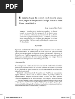 Jorge Eduardo Sáez Martin. El Papel Del Juez de Control en El Sistema Acusatorio, Según El Proyecto de Código Procesal Penal Único para México