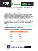 Countries and Currencies - GK Notes in PDF