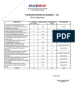 Table of Specification in Science 10 First Quarter