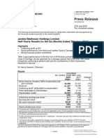 Jardine Matheson Holdings Limited Half-Yearly Results For The Six Months Ended 30th June 2018