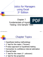 Statistics For Managers Using Excel 3 Edition: Fundamentals of Hypothesis Testing: One-Sample Tests