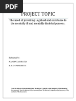 Project Topic: The Need of Providing Legal Aid and Assistance To The Mentally Ill and Mentally Disabled Persons