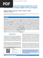 Assessment of The Food Hygiene Practices of Food Handlers in The Federal Capital Territory of Nigeria