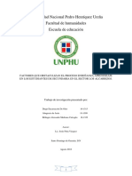 Factores Que Obstaculizan El Proceso Enseñanza Aprendizaje en Los Estudiantes de Secundaria en El Sector Los Alcarrizos