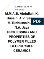 M.M.A.B. Abdullah, K. Hussin, A.V. Sandu, M. Binhussain and N.A. Jaya Processing and Properties of Polymer Filled Geopolymer Ceramics