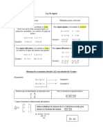 Ley de Signos + Ecuacion Cramer