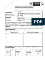 Assignment Coversheet/Feedback Sheet: AME6003 Management and Enterprises in Engineering