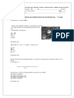 7o Ano Matematica Gabarito Da Bateria de Exercicios