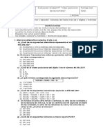 Evaluación de Unidad Valor Posicional de Cifras