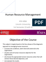 Human Resource Management: Kfa Mba Lincoln University 1st Semester (Credit 4)