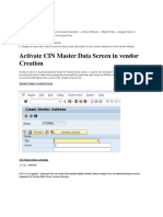 Activate CIN Master Data Screen in Vendor Creation