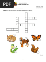 Question 1: Fill in The Crossword Puzzle Below With The Names of Animals in The Picture