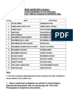 Junior Assistant-Ii (Admin) Recommended Candidates For The Interviews On 22-Jun-2011 From 1000 Hrs Onwards at Suparco Hqs