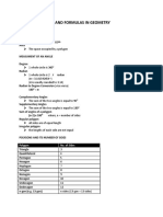 Important Terms and Formulas in Geometry