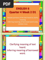 Restate Portions of The Text Heard To Clarify Meaning Inferring Meaning of Borrowed Word Using - Context Clues