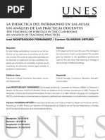 La Didáctica Del Patrimonio en Las Aulas. Un Análisis de Las Prácticas Docentes