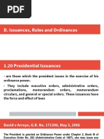 D. Issuances, Rules and Ordinances