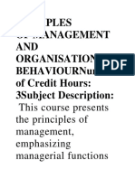 Rinciples of Management and Organisational Behaviournumber of Credit Hours: 3subject Description