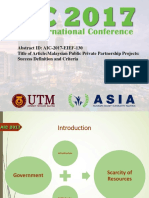 Abstract ID: AIC-2017-EIEF-130 Title of Article:Malaysian Public Private Partnership Projects: Success Definition and Criteria