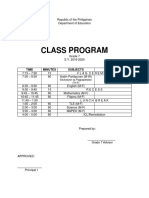 Class Program: Time Minutes Subjects Teacher