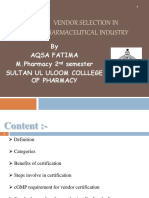 Vendor Selection in Pharmaceutical Industry: by Aqsa Fatima M.Pharmacy 2 Semester Sultan Ul Uloom Colllege of Pharmacy