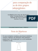 Bioestatistica Testes T para Comparacao de Medias de Dois